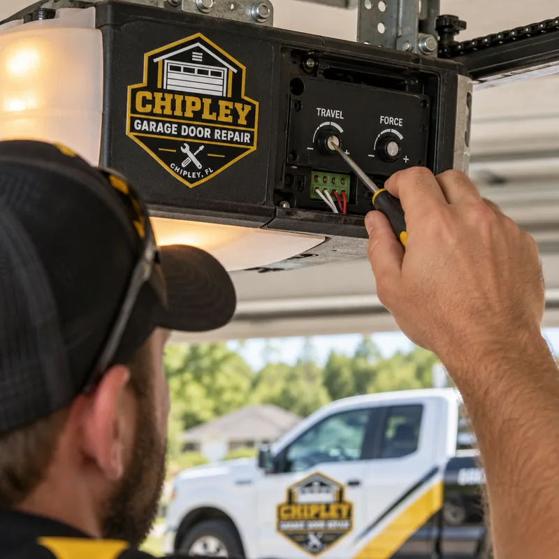 Precise adjustment of garage door opener travel limit and force controls